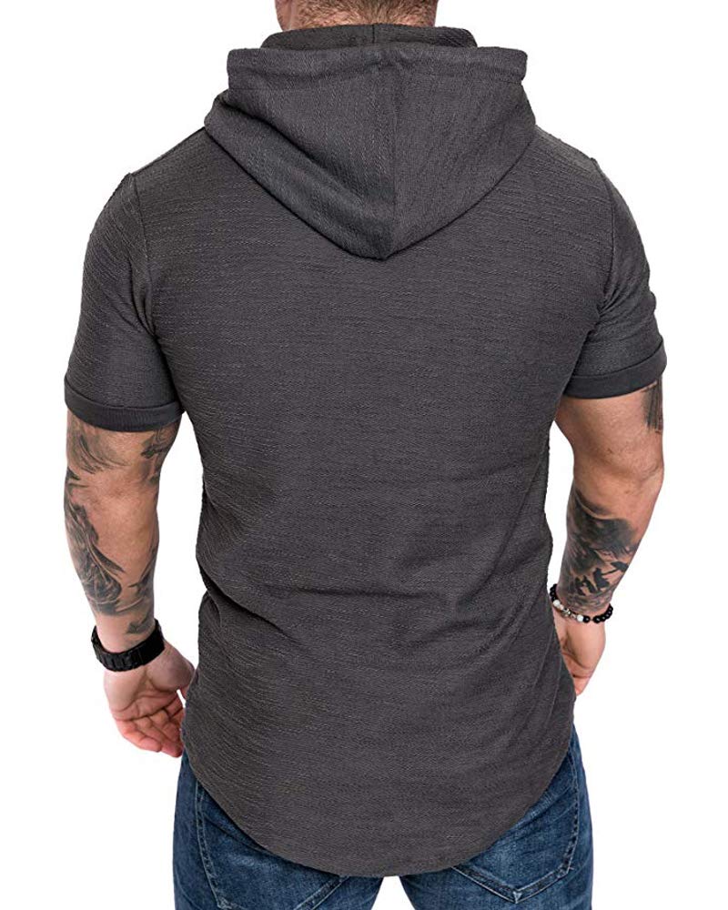 Lexiart Mens Fashion Hoodies Sport Pullover Solid Color Shirt Workout Lightweight Tops Dark Grey - Image 2